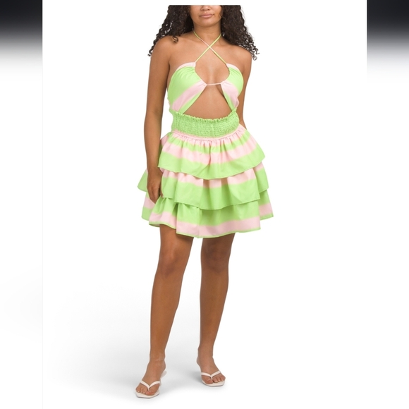 🔹️MAIN STRIP🔹️ lost in thought cut out mini dress in green/pink ✨️💚 - Picture 5 of 6